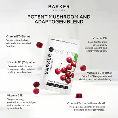 Barker Wellness Vegan B-Complex Gummies – Comprehensive Energy & Metabolism Boost with B1, B5, B6, B7 Biotin, B9 Folate, B12 Barker Wellness Co