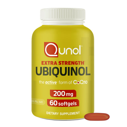 Qunol 200mg Ubiquinol, Powerful Antioxidant for Heart and Vascular Health, Essential for energy production, Natural Supplement Active Form of CoQ10, 60 Count Qunol