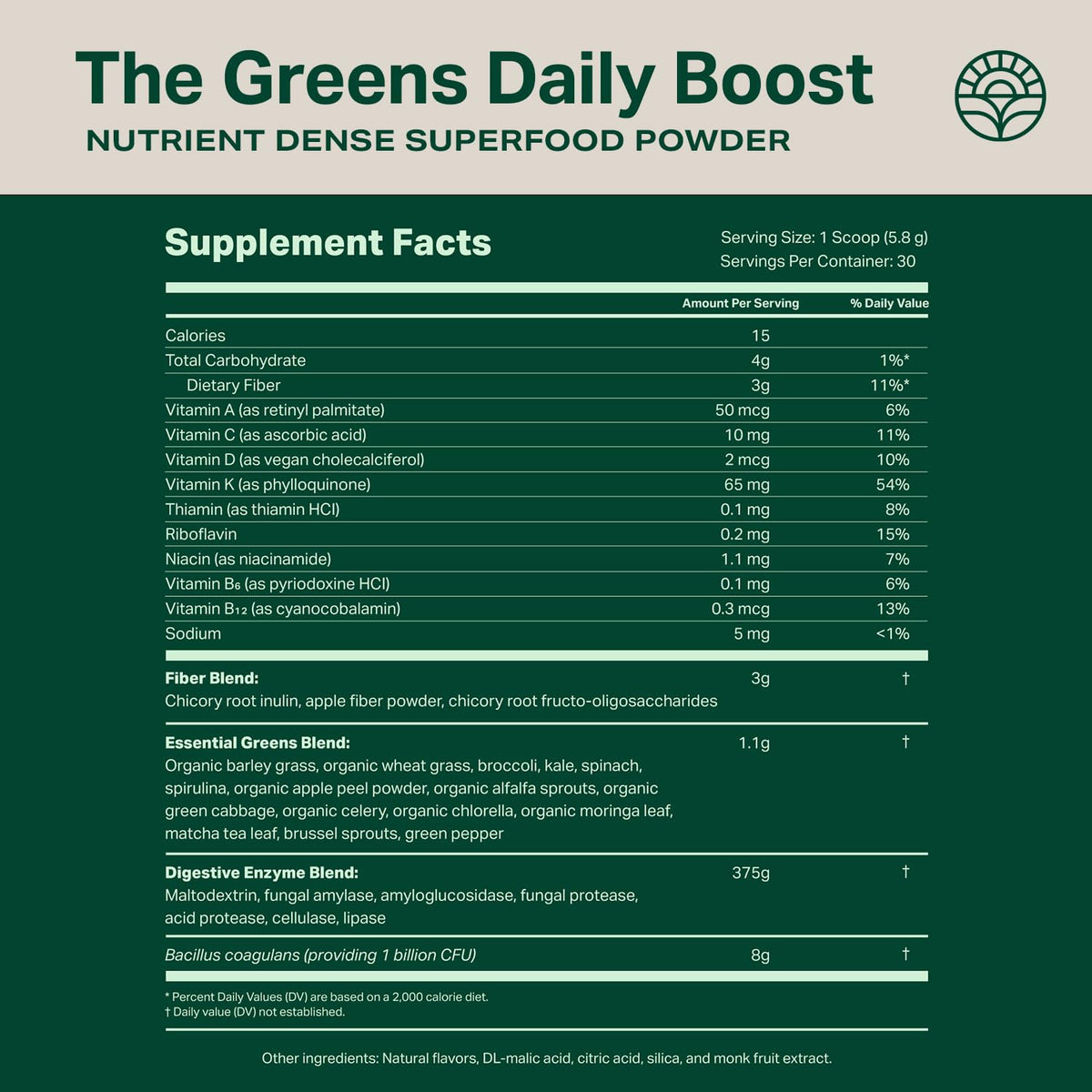 Proper, The Greens Daily Boost Organic Greens Powder. Whole Food, Apple Flavour Veggie Powder Superfood with Wheatgrass, Spirulina, Chlorella, Probiotics. Proper