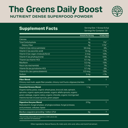 Proper, The Greens Daily Boost Organic Greens Powder. Whole Food, Apple Flavour Veggie Powder Superfood with Wheatgrass, Spirulina, Chlorella, Probiotics. Proper