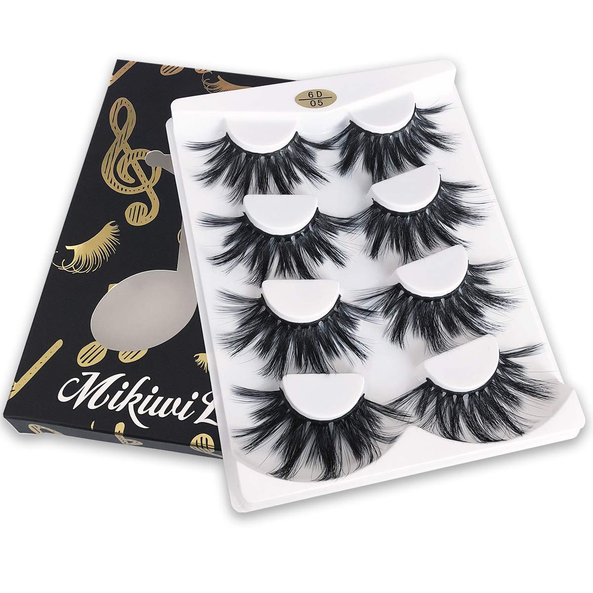 MIKIWI 25mm Lashes, Dramatic 6D Faux Mink Lashes, Fluffy Volume Eyelashes, Thick Crossed Lashes, Long Faux 25mm Mink Lashes (6D4-05) mikiwi
