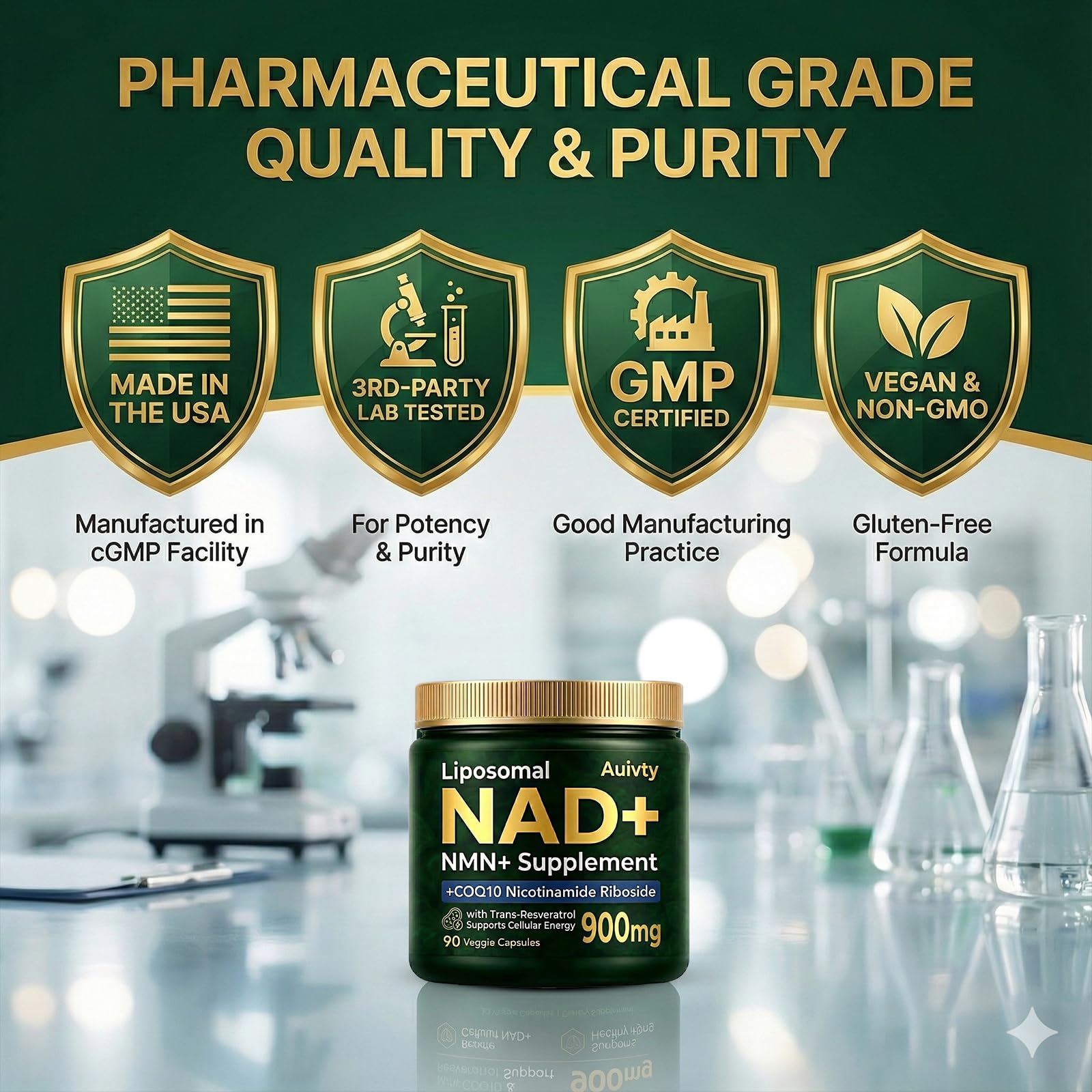 Auivty Liposomal NAD+ NMN Supplement with COQ10, Nicotinamide Riboside, Trans-Resveratrol, 900mg, 90 Veggie Capsules Auivty buy australia supplements
