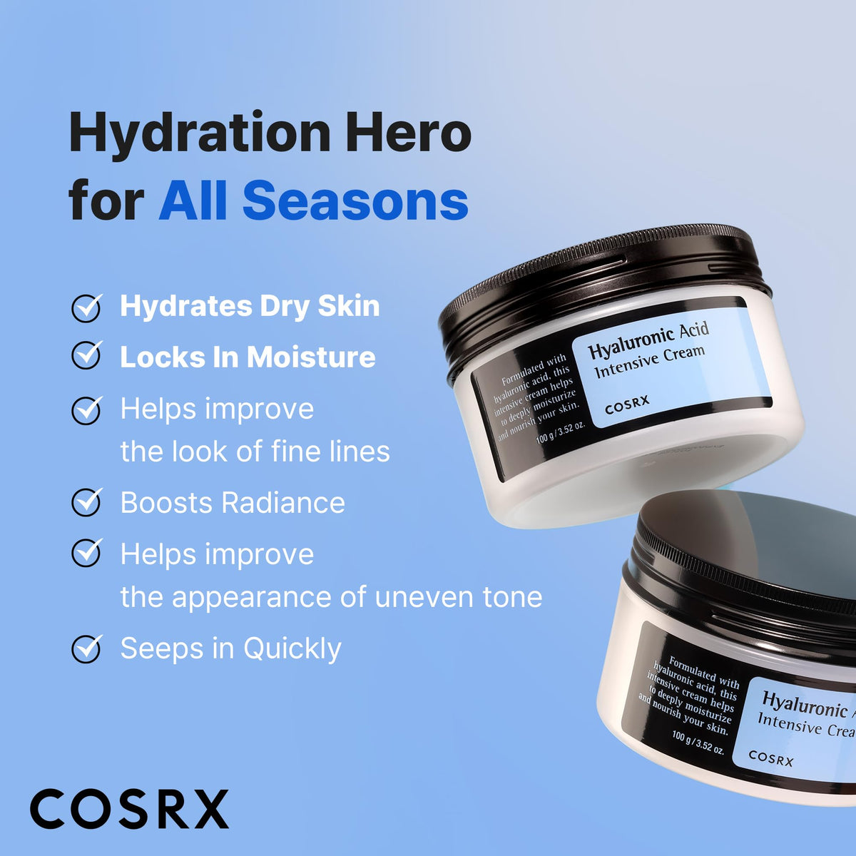 COSRX Hyaluronic Acid Cream, Daily Moisturizer for Sensitive Skin, 3.52 oz COSRX
