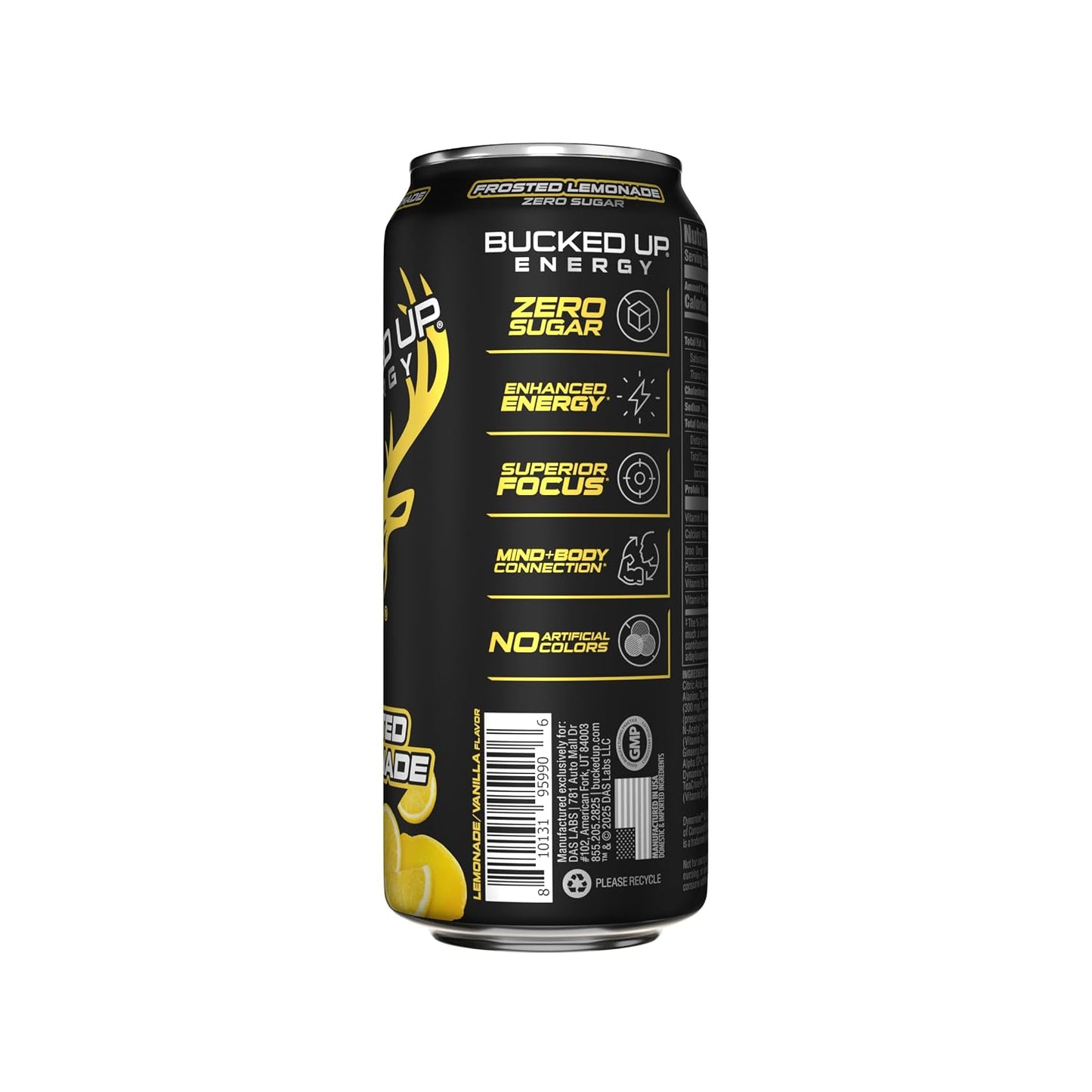 Bucked Up Energy Zero Sugar | 300mg Caffeine Energy Drink with AlphaSize TeaCrine Dynamine and Huperzine A | Zero Sugar Performance Beverage, 12 Pack, 16 fl oz Cans (Frosted Lemonade)