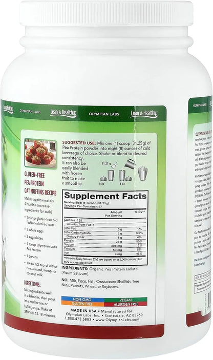 Olympian Labs Plant Based Pea Protein Powder, Unflavored - 25g of Protein, Vegan, Low Net Carbs, Gluten Free, Lactose Free, No Sugar Added, Soy Free Olympian Labs