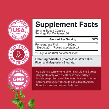 Advanced Pomegranate Extract Capsules - Powerful Antioxidant & Healthy Heart Support - Easy To Swallow Pomegranate Supplement - Superfood for Energy & Gut Health Support - Third Party Tested - 60 Ct Gsupps Australia