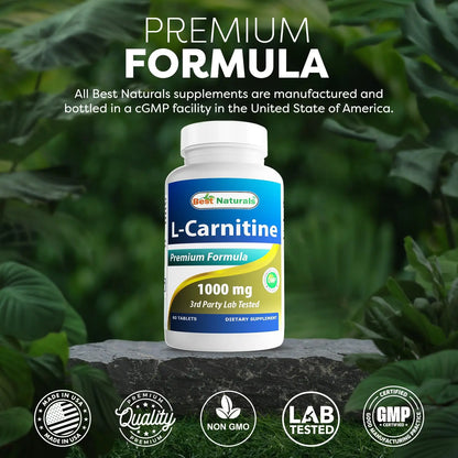 Best Naturals L-Carnitine 1000mg 60 Tablets (60 Count (Pack of 1)) Best Naturals