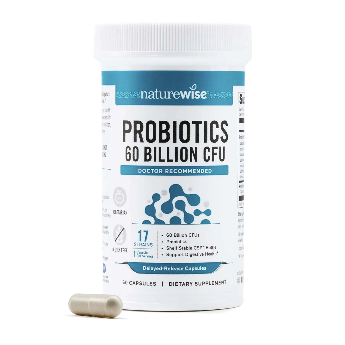 NatureWise Probiotics 60 Billion CFU - 17 Strains + Organic Prebiotics - Immune, Digestive & Gut Health Support for Women & Men - Vegetarian, Gluten-Free, NatureWise