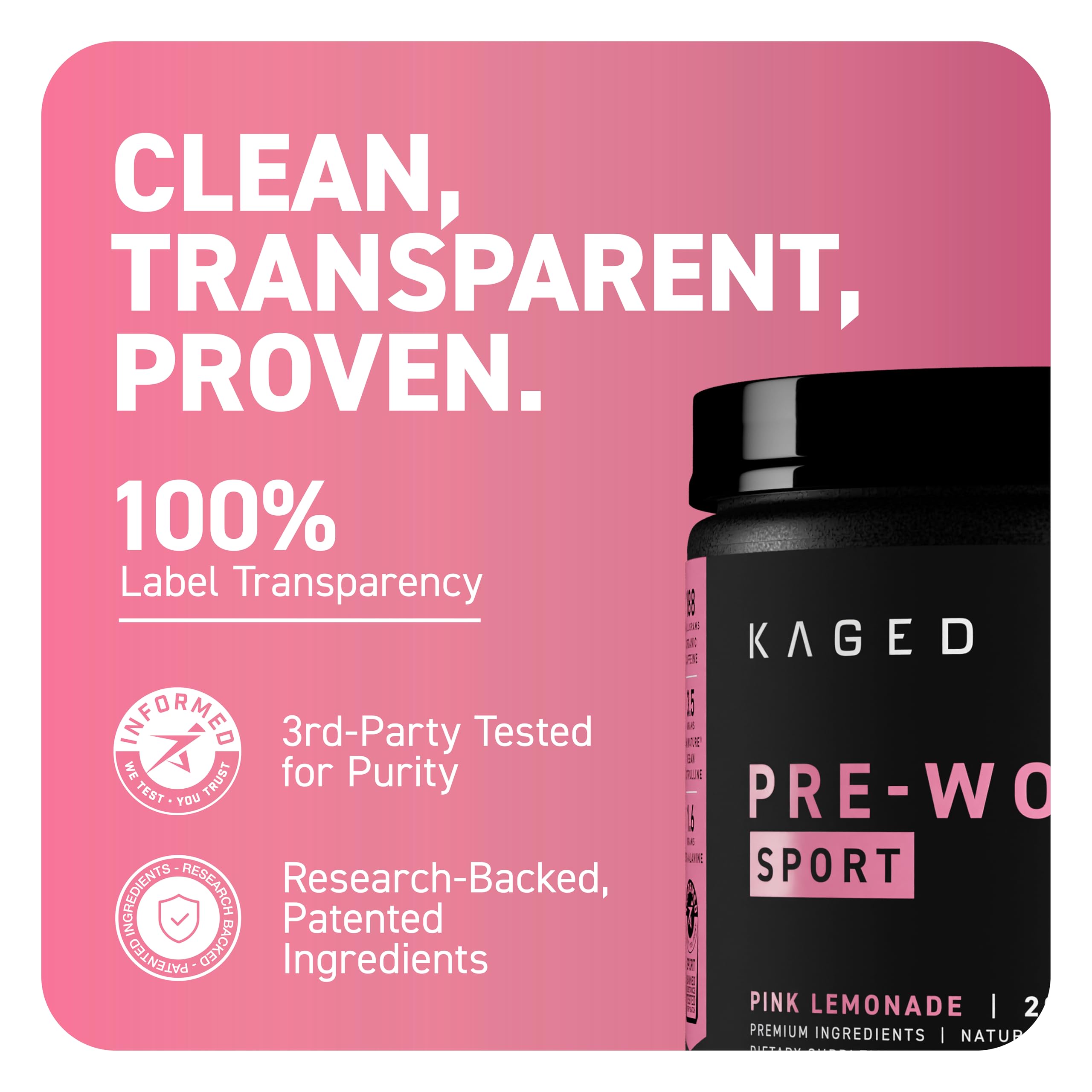 Kaged Sport Pre Workout Powder for Men & Women, Pink Lemonade, Sport Certified, 188mg Caffeine, Nitric Oxide, Beta Alanine, 20 Servings Kaged buy australia supplements