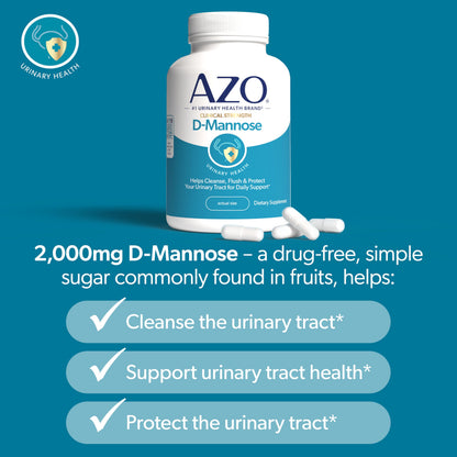AZO D Mannose Urinary Tract Health, Cleanse, Flush & Protect The Urinary Tract, No.1 Pharmacist Recommended Brand AZO