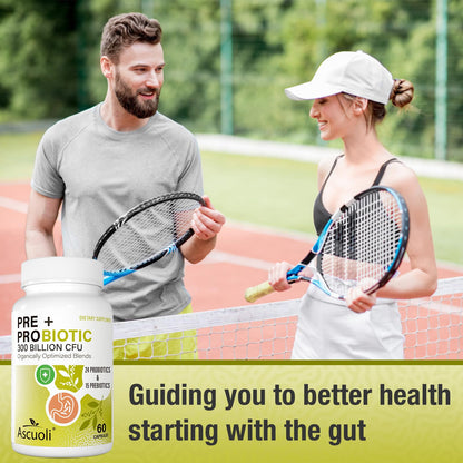 Probiotics for Women & Men - 300 Billion CFU, 24 Strains + 15 Organic Herbs Prebiotics Blend, Daily Probiotic for Digestive Health, Immune, Gut, Bloating Ascuoli