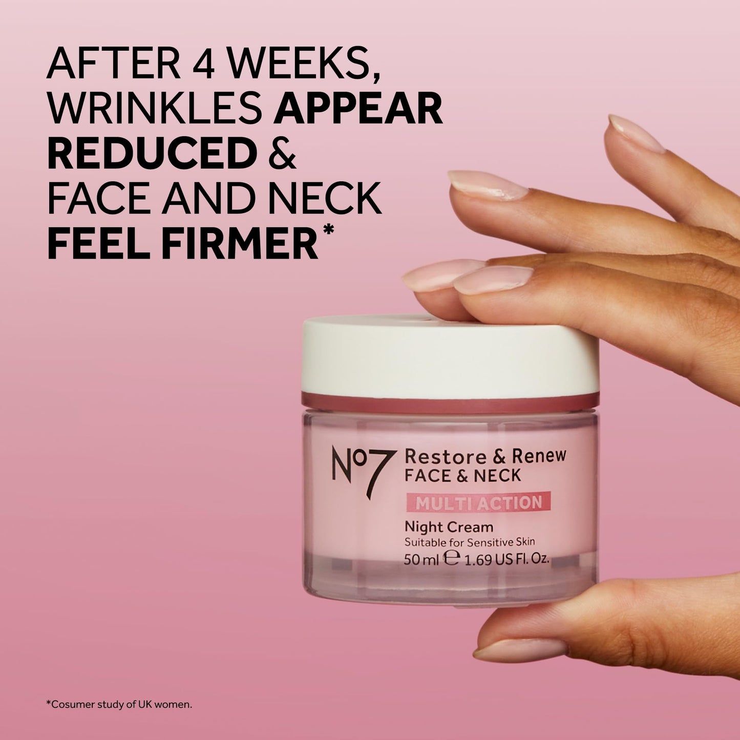 No7 Restore & Renew Multi Action Night Cream for Face & Neck - Nighttime Face Moisturizer with Collagen Peptides No7