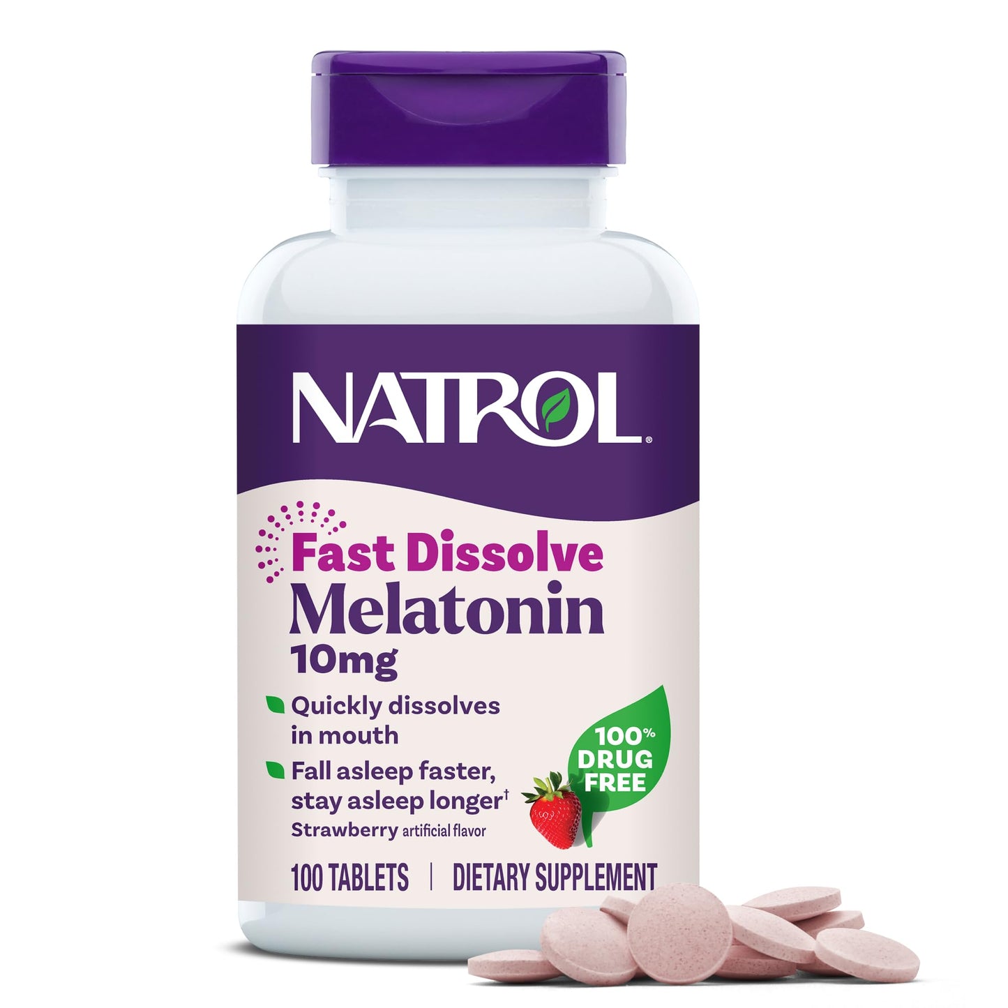 Natrol Melatonin 10mg Fast Dissolve Tablets - Strawberry Flavor, 100 Count, Sleep Support, Fast Dissolve Melatonin for Adults, 100-Day Supply Natrol
