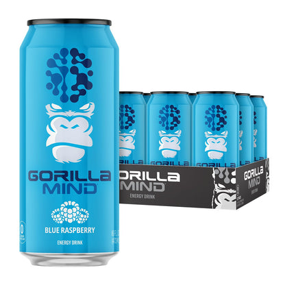 Gorilla Mind Energy Drink | Unmatched Energy · Amplified Focus | N-Acetyl-L-Tyrosine, Alpha-GPC, 200mg Caffeine, Uridine, Saffron | 0 Sugar Or Artificial Colors | 16oz, 12-Pack (Black Cherry Vanilla)
