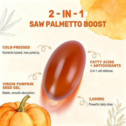 Pumpkin Seed Oil with Saw Palmetto Capsules, 3000mg/serving, 300/600 Softgels | Cold Pressed, Pure Virgin Oil, Essential Fatty Acids & Phytosterols | Supports Hair, Urinary BEWORD