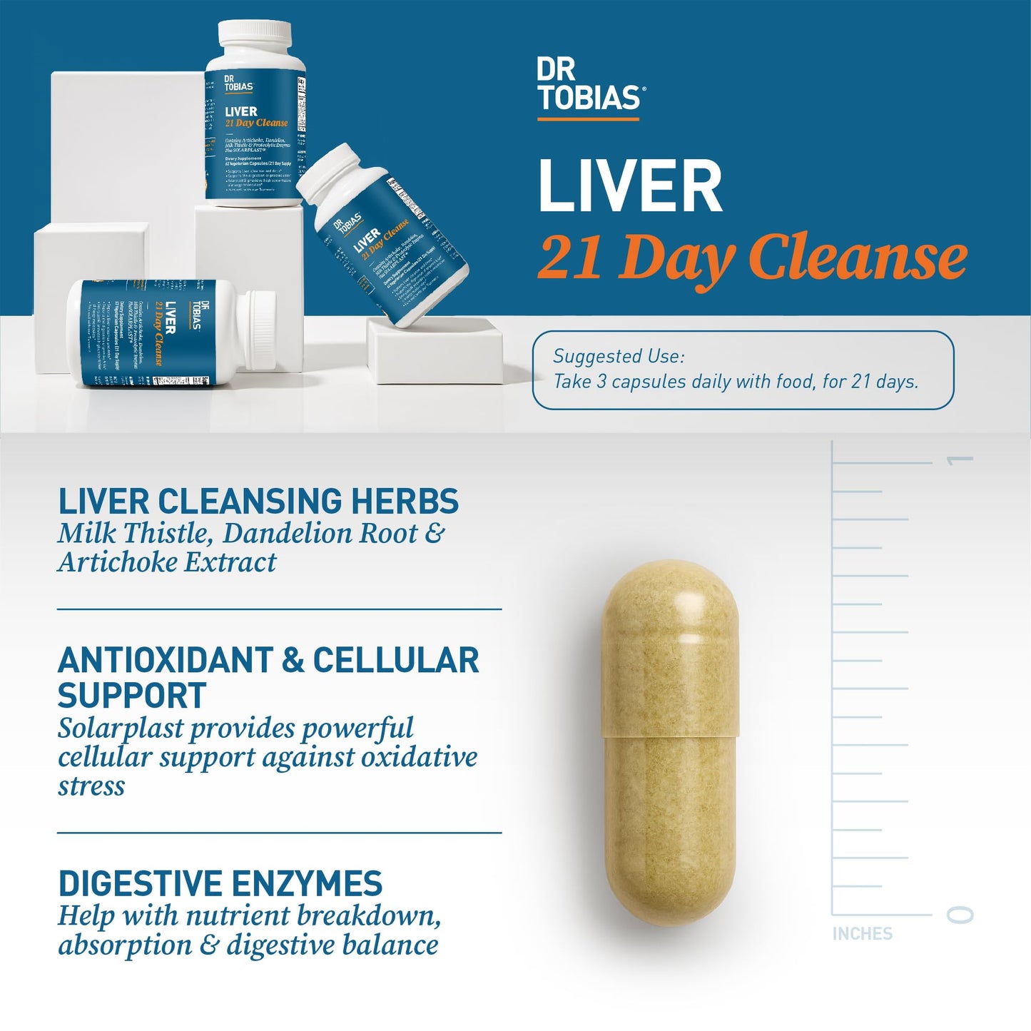 Dr. Tobias Liver 21 Day Cleanse - Herbal Liver Detox Cleanse with Milk Thistle Dandelion Root & Artichoke Extract | Supports Liver Health & Digestion (63 Vegetarian Capsules (Pack of 1))