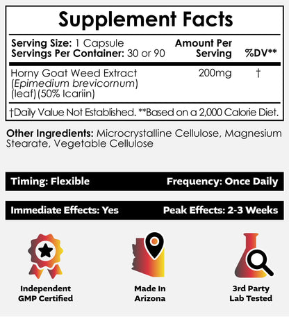 Nootropics Depot Horny Goat Weed Capsules | 200mg | 30 Count | Minimum 50% Icariin | Epimedium brevicornum