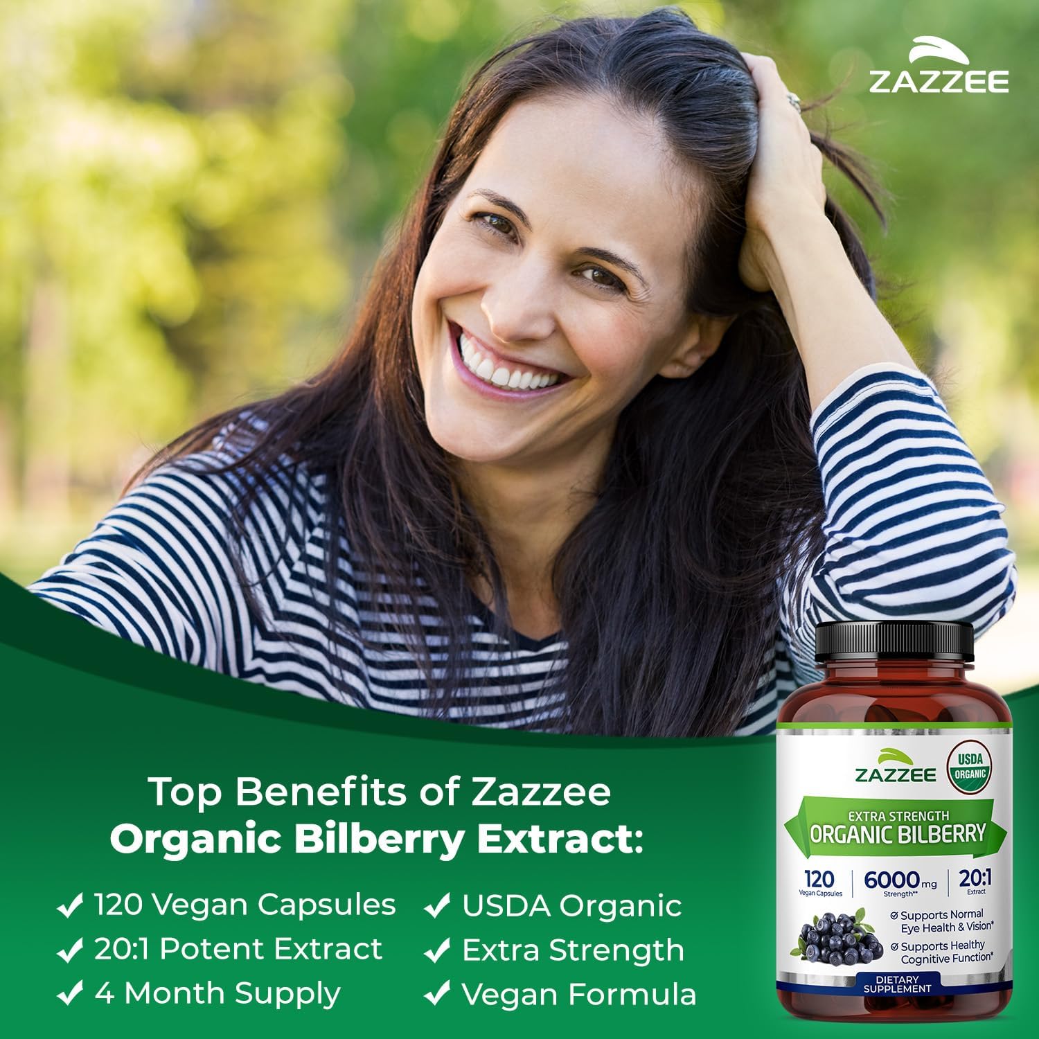 Zazzee USDA Organic Bilberry 20:1 Extract, 120 Capsules, 4 Month Supply | Vegan, Vaccinium Myrtillus, Eye Health, Vision & Antioxidant Support, All-Natural, Non-GMO, Made in the USA Gsupps Australia
