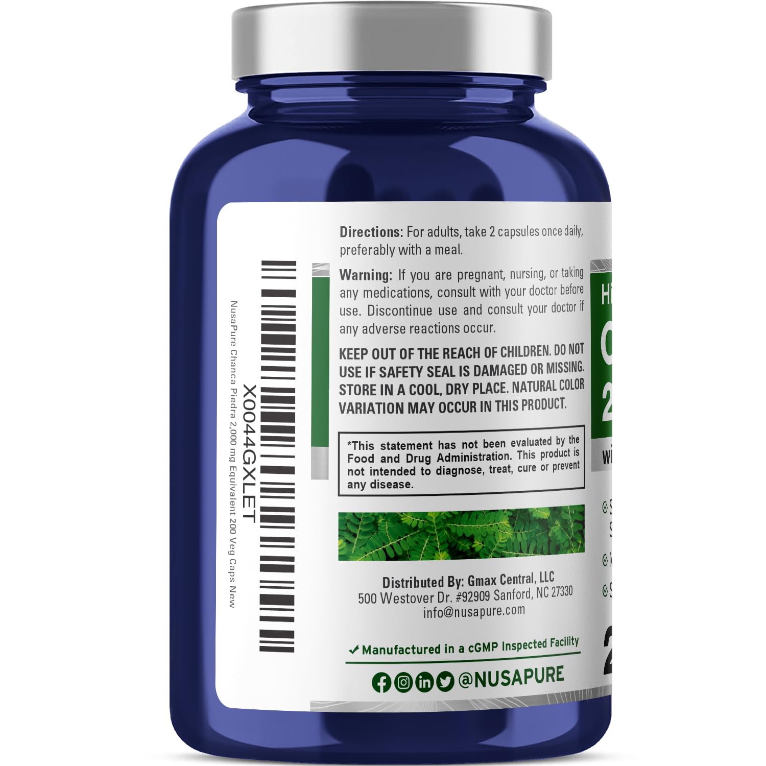 NusaPure Chanca Piedra 2000mg | 200 Veggie Caps | Herbal Extract Supplement | Extract 10:1, Non-GMO, Bioperine & Vegan | 100 Servings per Bottle NusaPure buy australia supplements