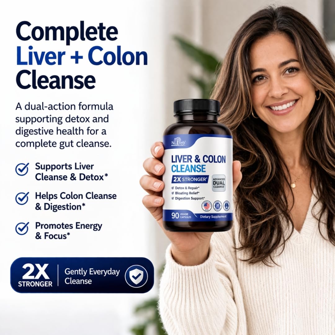 Nutreb Liver & Colon Cleanse - 2X Stronger - Liver Cleanse Detox & Repair - Colon Cleanser & Detox - Premium Milk Thistle Supplement Nutreb