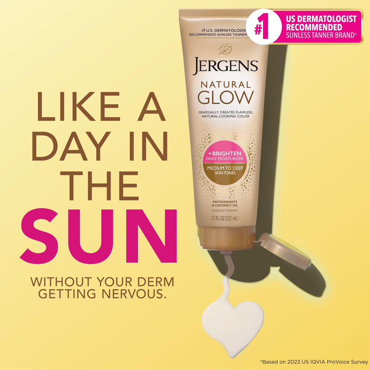 Jergens Natural Glow Self Tanner Body Lotion, Sunless Tanning, Medium to Deep Skin Tone, Daily Moisturizer with Coconut Oil, Vitamin E and Antioxidants, 7.5 Oz Jergens