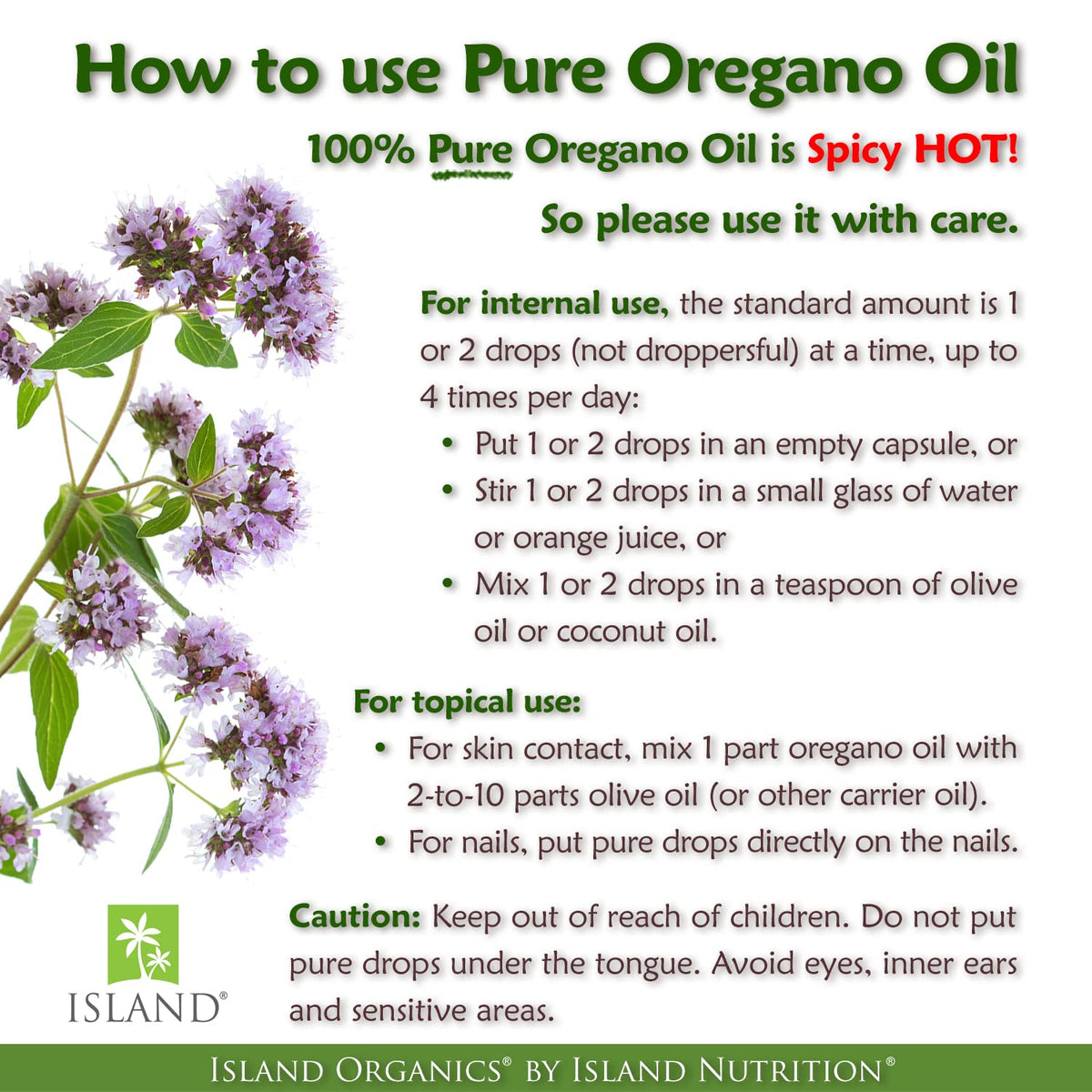 Island Nutrition, Oregano Oil Organic Liquid Drops - 100% Pure & Undiluted - USDA-Certified Organic (1 oz) 75% Carvacrol Island Nutrition