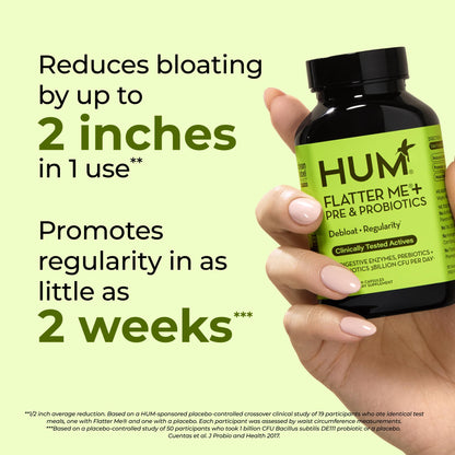 HUM Flatter Me Extra Strength Digestive Enzymes for Women, Men, Digestive Gut Bloating Supplement, Ginger, Peppermint Leaf, Fast Acting Anti Bloat Pills Multi Enzyme for Debloating, 60 Capsules