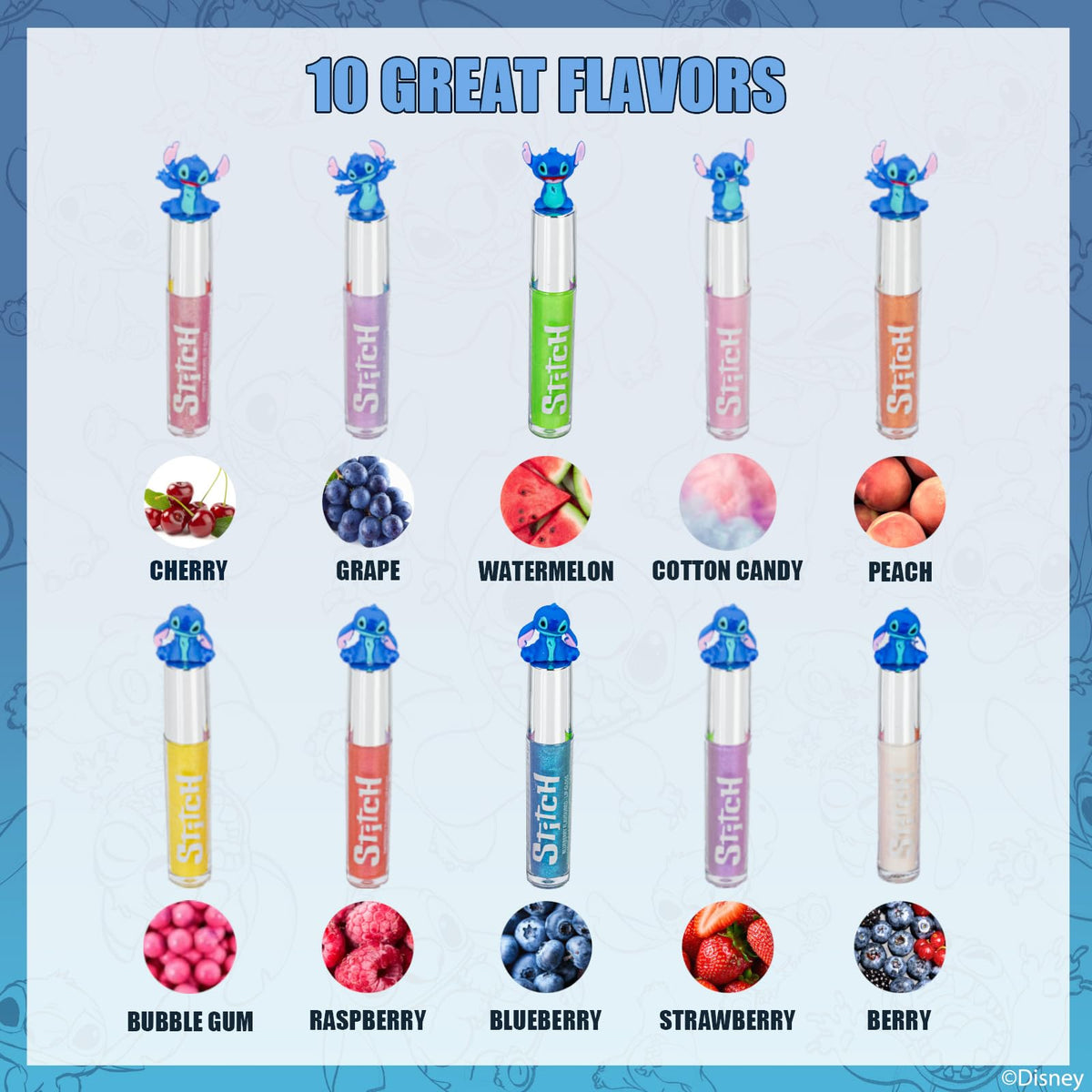 Stitch Lip Gloss Set, 10-Piece Plant-Based, Ages 3+ Townley Girl