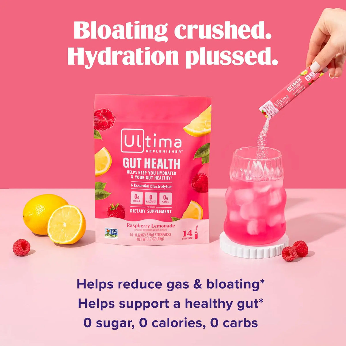 Ultima Replenisher Gut Health Supplement and Electrolytes Powder - Raspberry Lemonade, 14 Stickpacks Ultima Replenisher