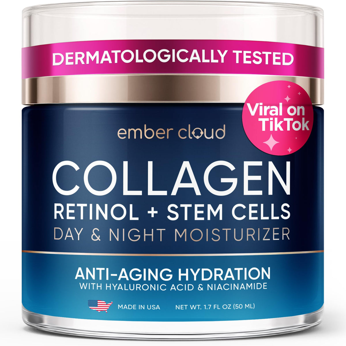 Collagen Face Cream Day & Night Moisturizer with Stem Cells Retinol 1.7Oz Ember Cloud