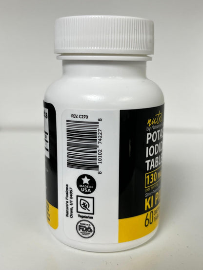 Potassium Iodide Tablets 130 mg - (60 Tablets) 10 Year Shelf-Life EXP 2034 to 2035 - Ki Pills - Yoduro de potasio - Nutri Supplements - 3rd Party Tested Nature's Fusions