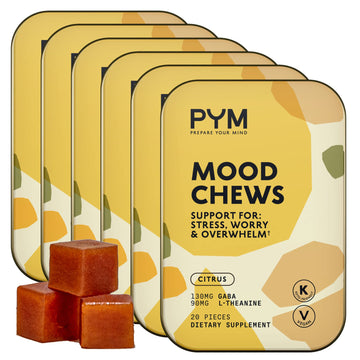 PYM Citrus Mood Chews Support for Stress, Worry & Overwhelm, 120 Count | 130mg GABA, 90mg L-Theanine | Vegan, Non-GMO, Gluten-Free, No Added Sugar | All-Natural Mood Balance Supplement Made in USA PYM Health buy australia supplements