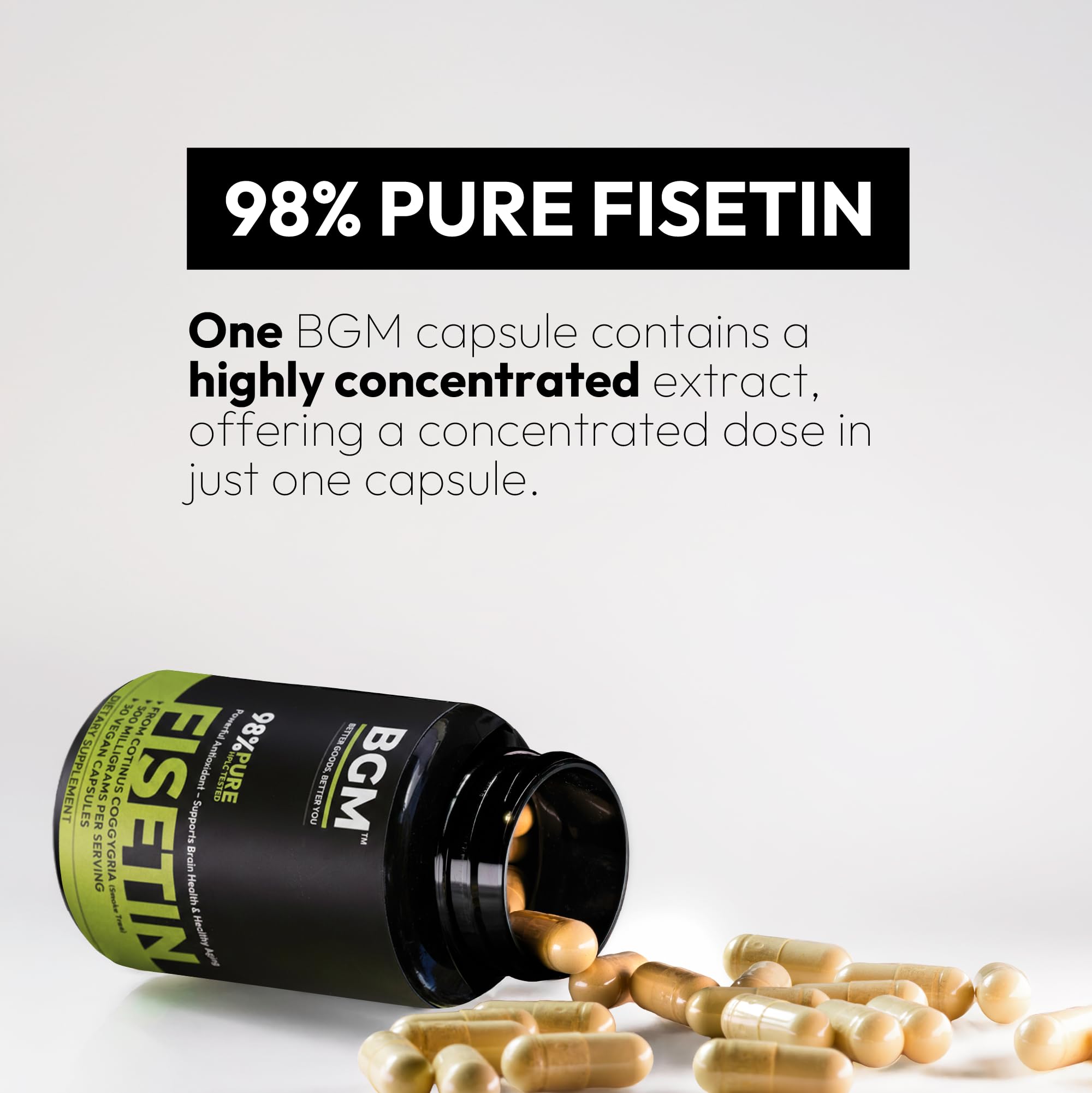 BGM Fisetin 500mg Supplement | Smoke Tree Extract (Cotinus coggygria) | 98% Pure Senolytic Antioxidant | Vegan Capsules | Supports Brain Health & Healthy Aging BGM Better Goods, Better You buy australia supplements