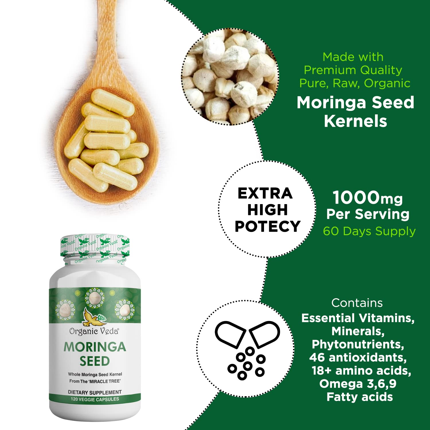 Organic Veda Moringa Seed Capsules - Pure Organic Moringa Capsules Seed Powder Organic Veda buy australia supplements