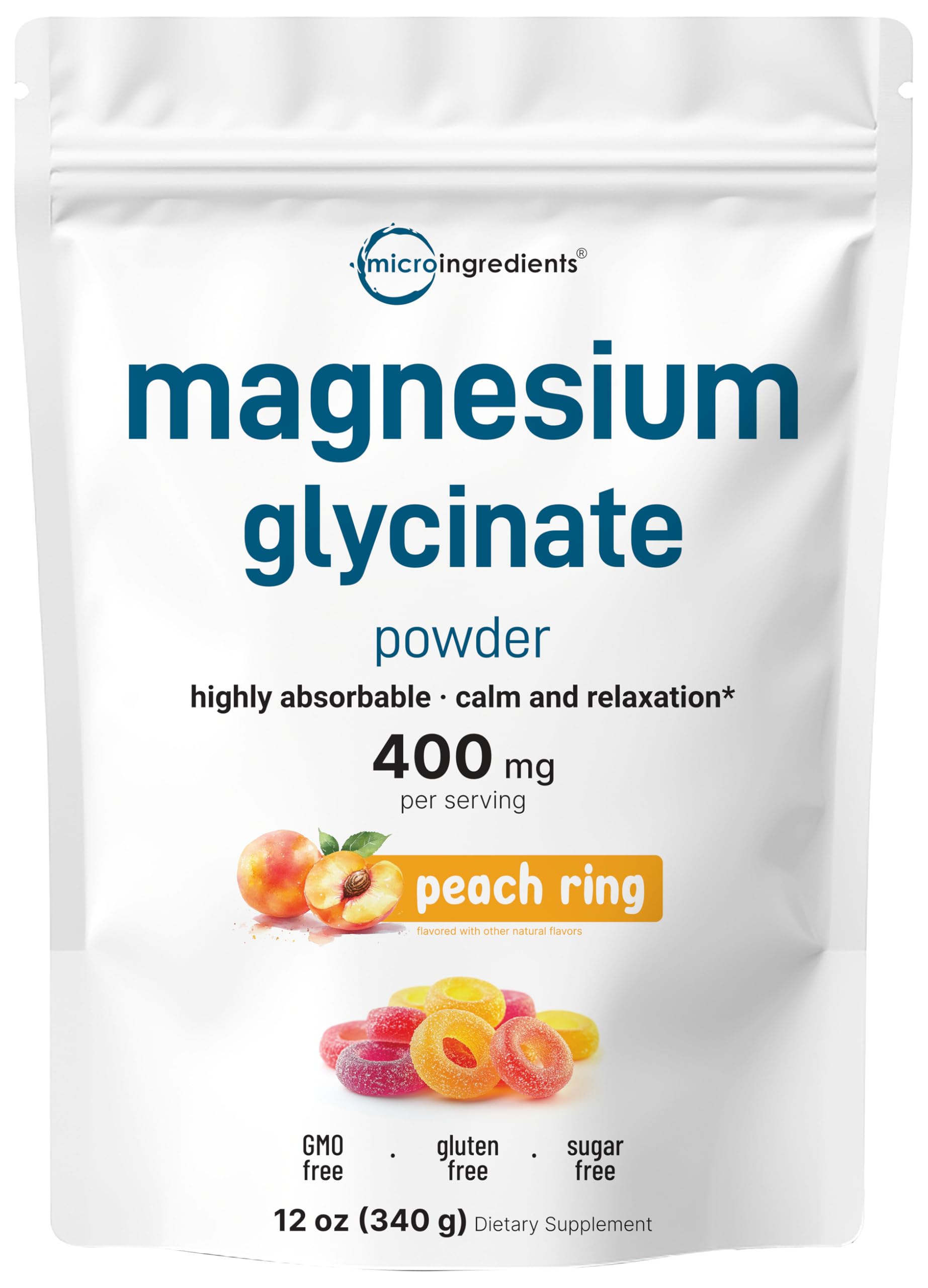 Magnesium Powder, 12oz (56 Servings) | Magnesium Glycinate Powder | Sweet Peach Ring Flavored | Sleep, Muscle, Heart & Nerve Health Support | Easily Absorbed | Non-GMO, Vegan, Sugar Free Micro Ingredients buy australia supplements