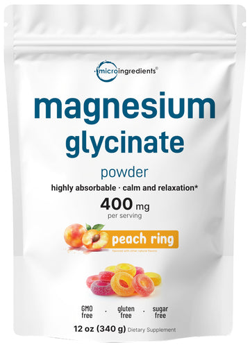 Magnesium Powder, 12oz (56 Servings) | Magnesium Glycinate Powder | Sweet Peach Ring Flavored | Sleep, Muscle, Heart & Nerve Health Support | Easily Absorbed | Non-GMO, Vegan, Sugar Free Micro Ingredients buy australia supplements