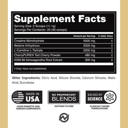 Outwork Nutrition Post Workout Recovery Powder - Creatine Monohydrate, KSM-66 Ashwagandha & Tart Cherry - Speeds Recovery, Eases Soreness - Creatine Powder for Men & Women, Orange Sherbet, 230 Gr