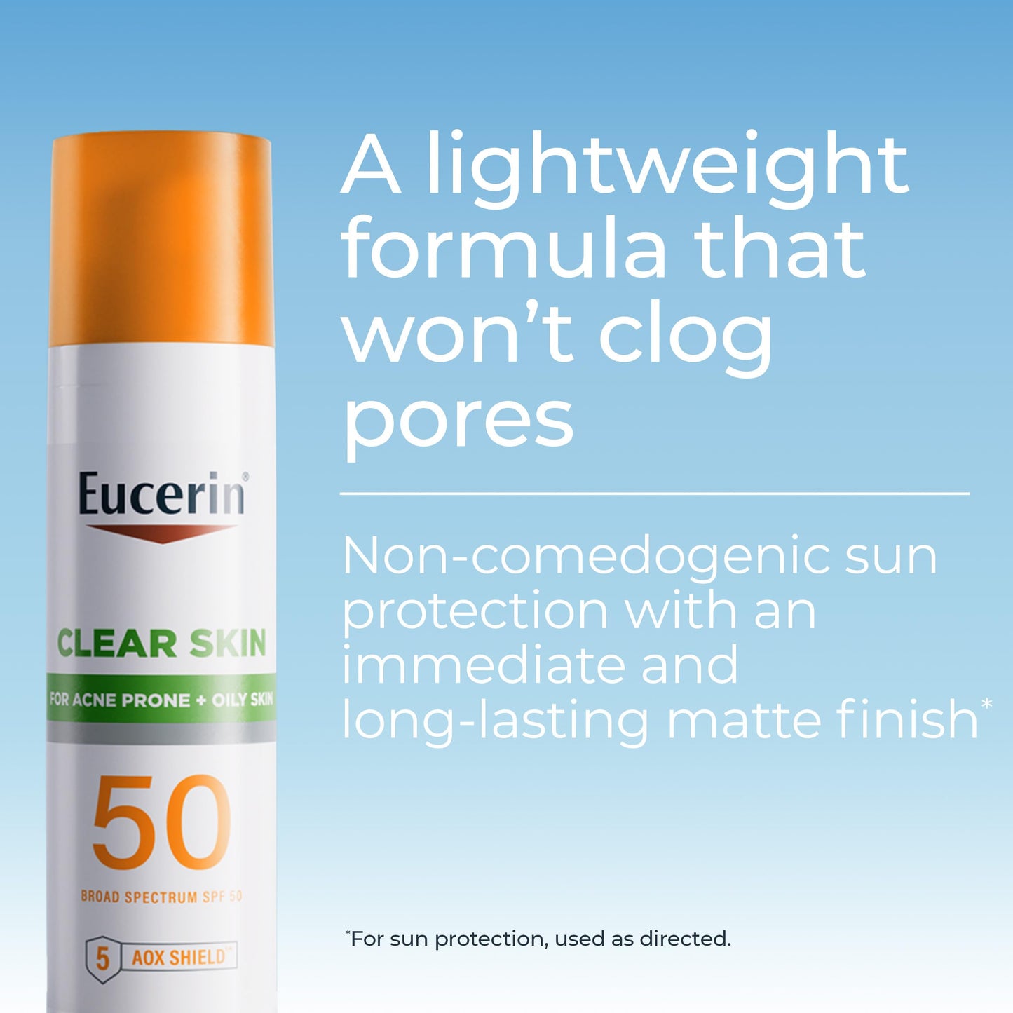 Eucerin Sun Clear Skin Face Sunscreen Lotion SPF 50 for Acne Prone and Oily Skin, Lightweight Sunscreen with Oil-Absorbing Minerals Eucerin