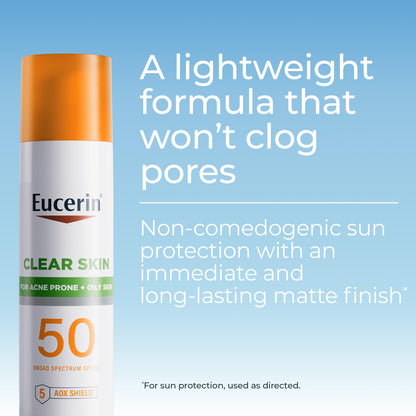 Eucerin Sun Clear Skin Face Sunscreen Lotion SPF 50 for Acne Prone and Oily Skin, Lightweight Sunscreen with Oil-Absorbing Minerals Eucerin