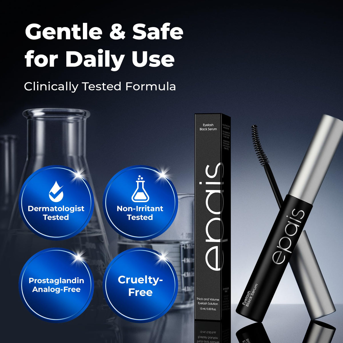 Epais Eyelash Black Tinted Serum, 2-in-1 Lash Growth Enhancer and Tinting Treatment, 7 Peptides and Biotin Formula for Longer Thicker Lashes, Charcoal-Based Black Food Complex, Korean Lash Care EPAIS