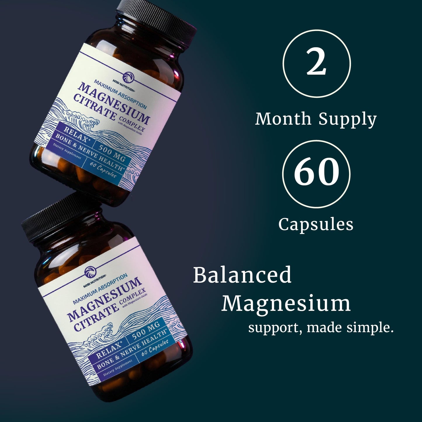 Magnesium Citrate Complex 500 MG for Constipation & Digestion Support | High Absorption Magnesium Supplement | Citrato de Magnesio | Calm & Relaxation Nobi Nutrition