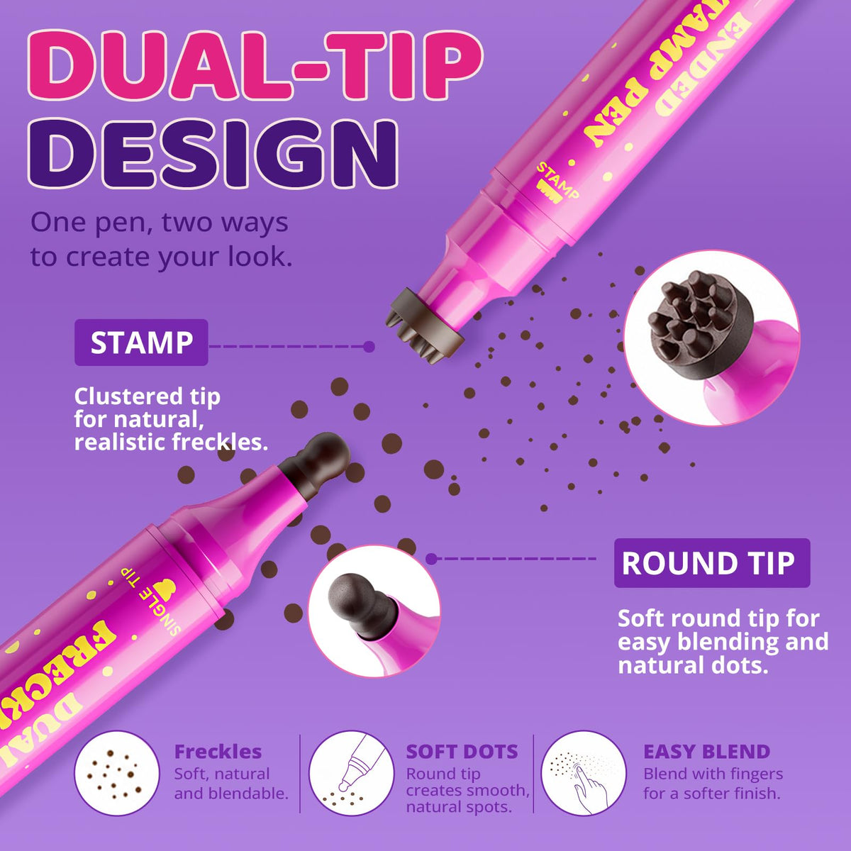 Dual-Ended Freckle Stamp Pen,Sponge Stamp & Precision Tip,02 Mousy Brown Jolilab