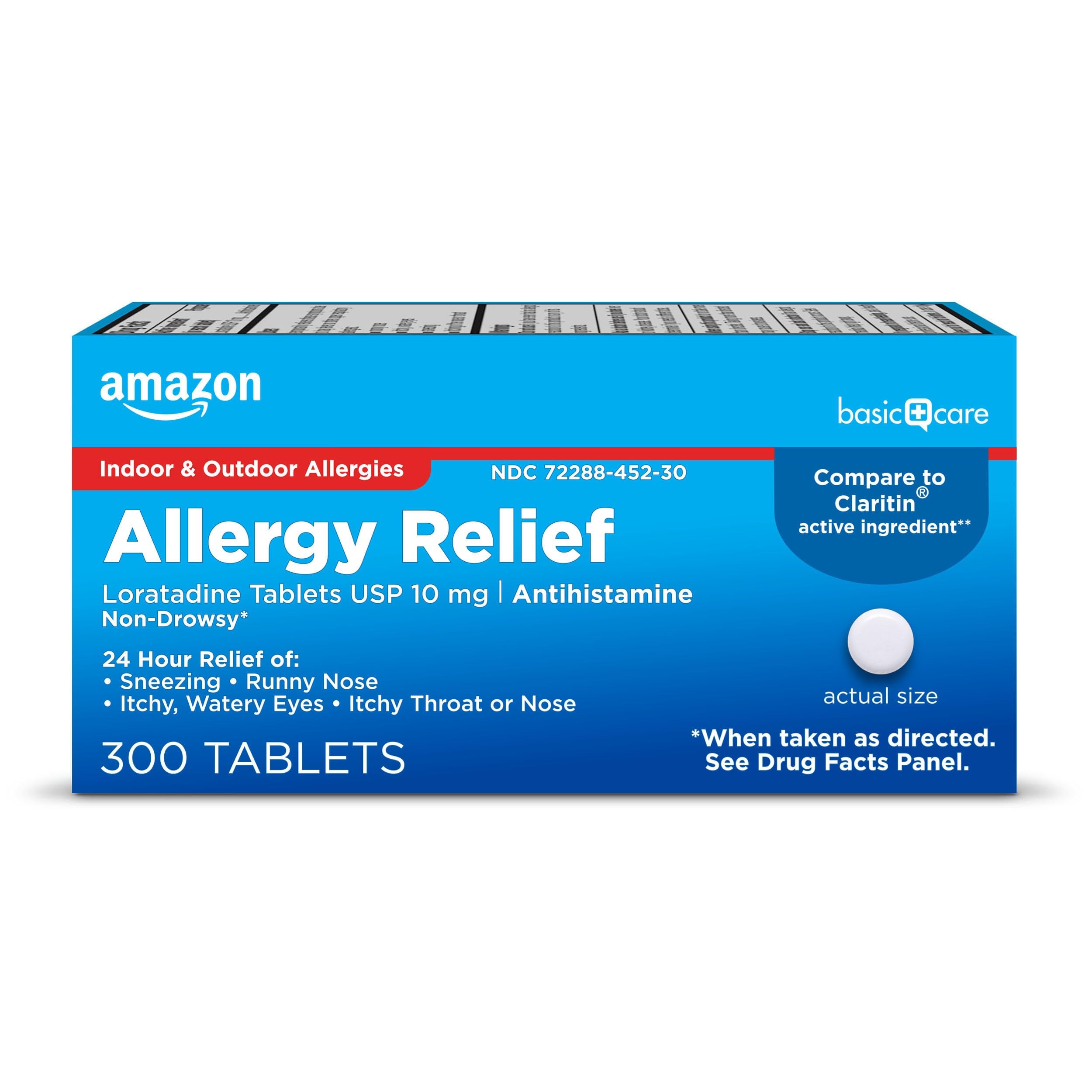 Amazon Basic Care Allergy Relief Loratadine Tablets 10 mg, 24-Hour Non-Drowsy Antihistamine for Runny Nose, Sneezing, Itchy Eyes, 300 Count Amazon Basic Care buy australia supplements