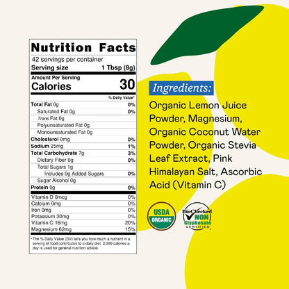 GOODONYA Organic Hydration Electrolyte Drink Mix, Certified Organic Hydration Powder, Non-GMO, Biochecked Glyphosate Free, Low Sugar, Lemonade Flavor, GOODONYA