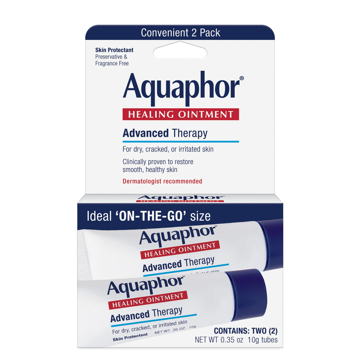 Aquaphor Healing Ointment Advanced Therapy Skin Protectant, Dry Skin Body Moisturizer, 0.35 Oz Tube, Pack of 2 Aquaphor