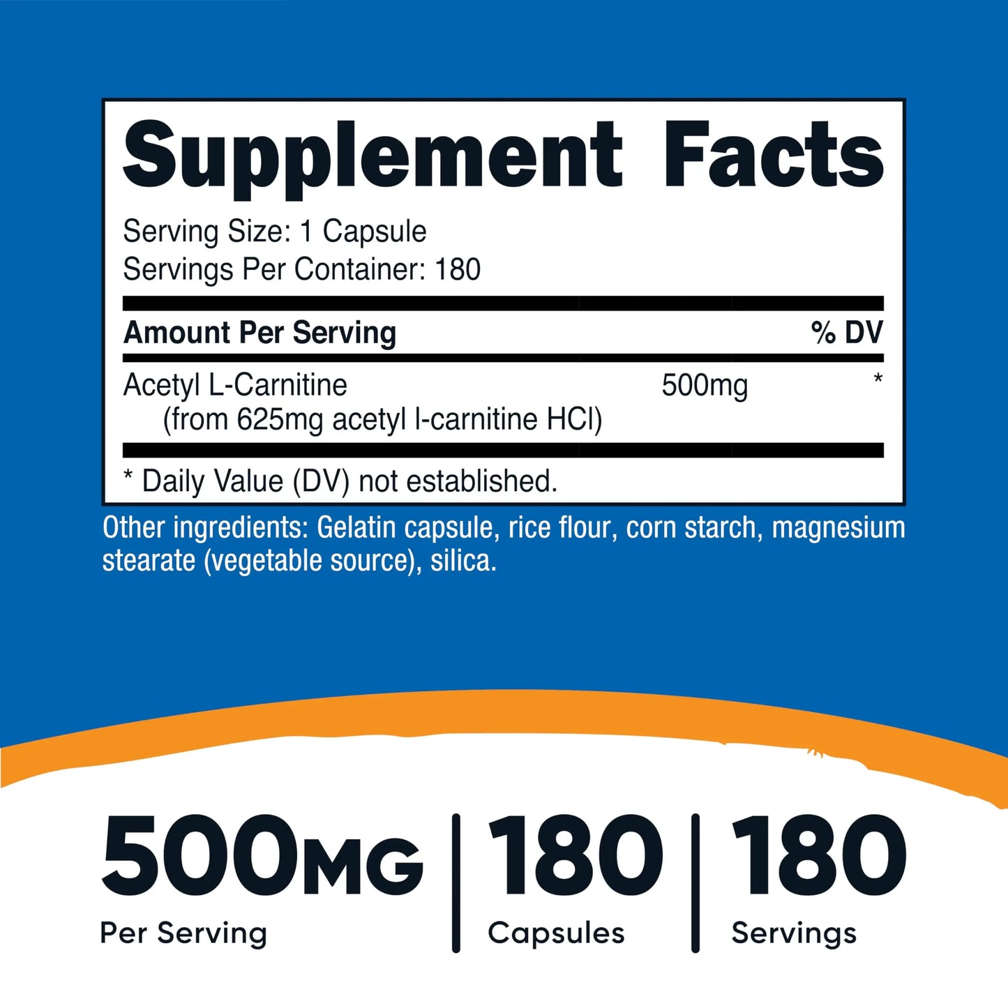 Nutricost Acetyl L-Carnitine (ALCAR) 500mg, 180 Capsules, 180 Servings - Non-GMO and Gluten Free, 1 Capsule per Serving Nutricost