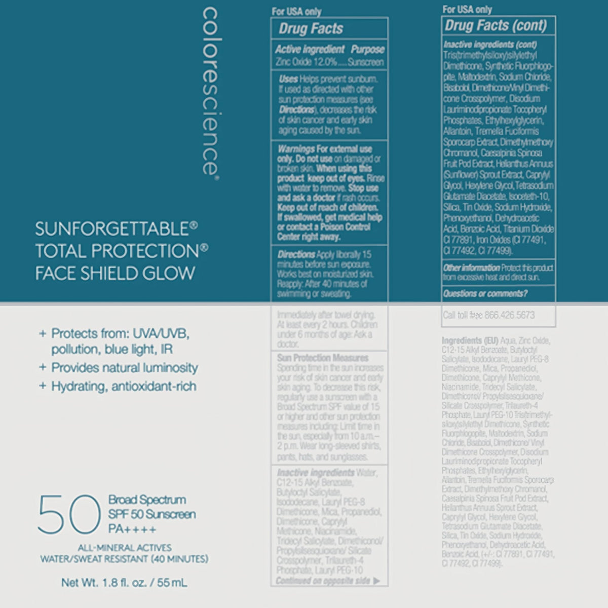 Colorescience, Total Protection Face Shield Glow, SPF 50, 1.8 Fl Oz Colorescience