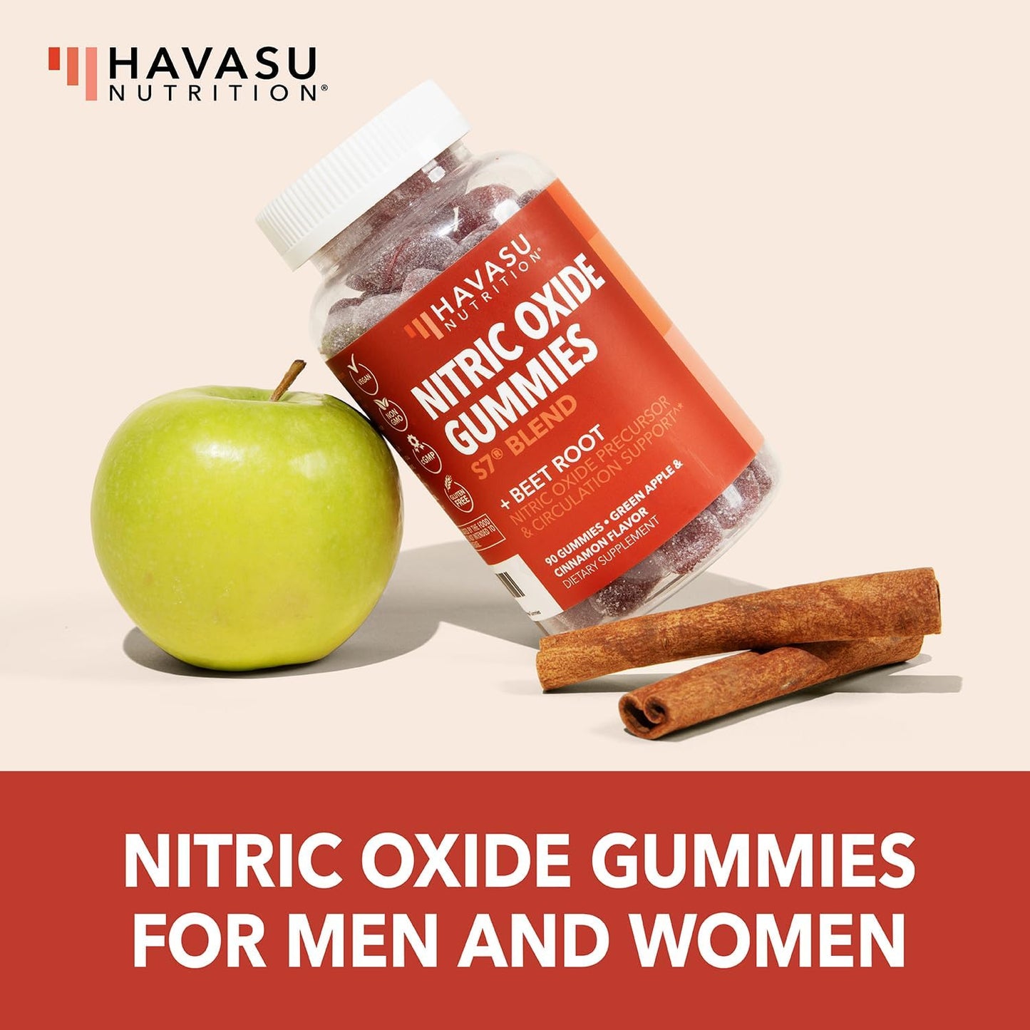 Nitric Oxide Beet Root Gummies with L-Arginine, NO Gummies, 90 Count | Vegan, Non-GMO Nitric Oxide Supplement for Energy, Endurance, and Recovery, Green Apple and Cinnamon Flavor, 30 Servings Gsupps Australia