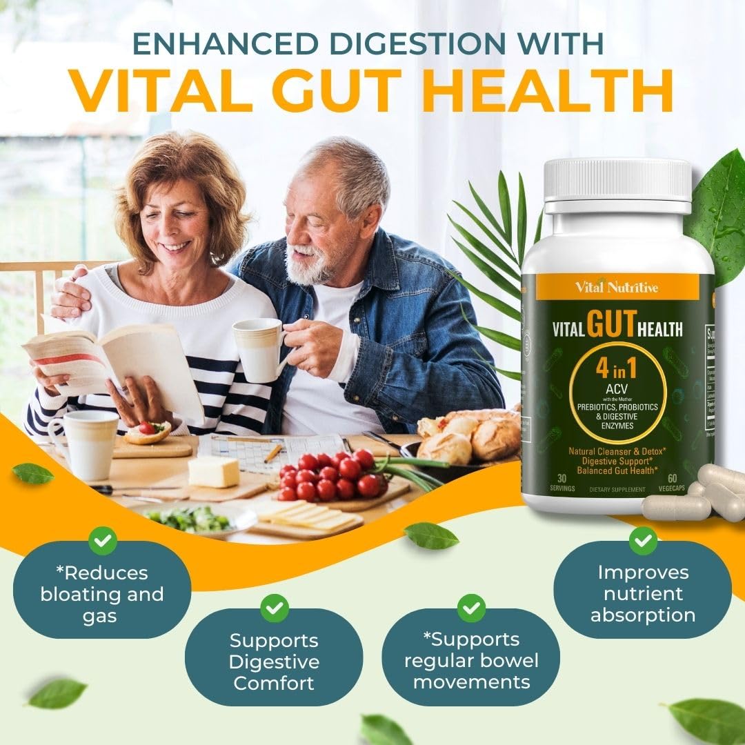 Vital Gut Health 4in1 Formula with Apple Cider Vinegar, Prebiotics & Probiotics, Digestive Enzymes for Strong Immunity Support VITAL NUTRITIVE
