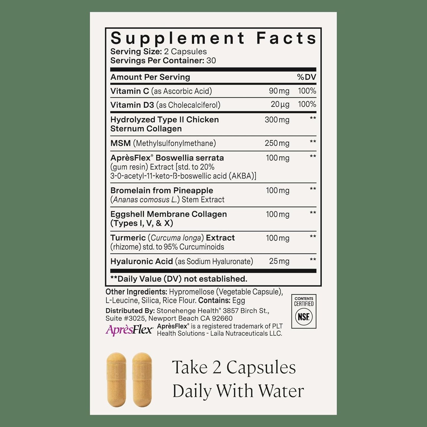 Stonehenge Health Dynamic Joint Health Supplement – Fast-Acting Support with AprèsFlex® Boswellia, MSM, Multi-Type Collagen, Turmeric, Bromelain, Vitamins C & D3 60 Count (Pack of 2)